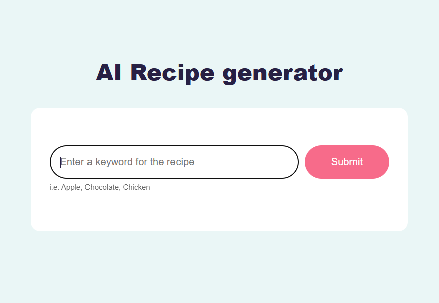 ai recipe generator project preview